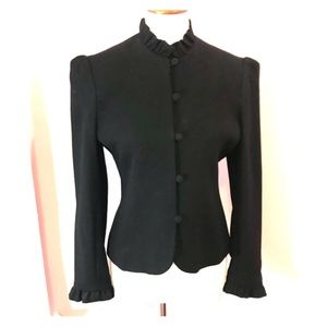 Vintage 1950s Black Wool Jacket Blazer Ruffles
